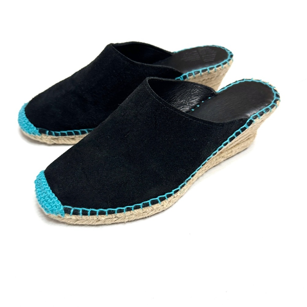 Charlotte Stone Lanna suede espadrilles shoes black turquoise Sz 40 US 9